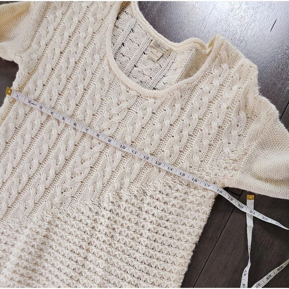 Lucky Brand Ivory Cable Knit Open Stitch Sweater Sz M Wool Blend High Low Boho - Picture 5 of 10